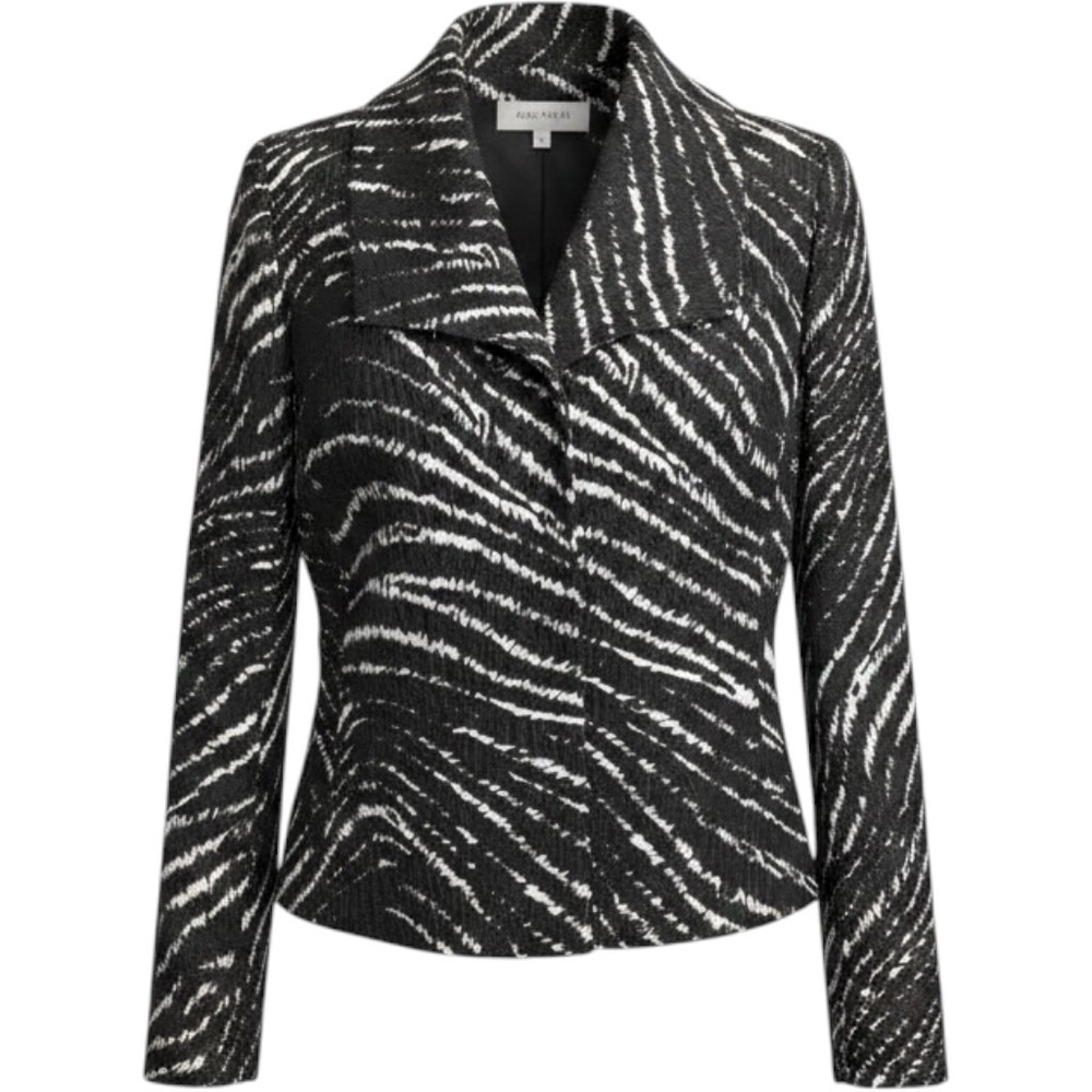 Anne Klein New York Silk Wool Blazer Black White Zebra Print Jacket 12P